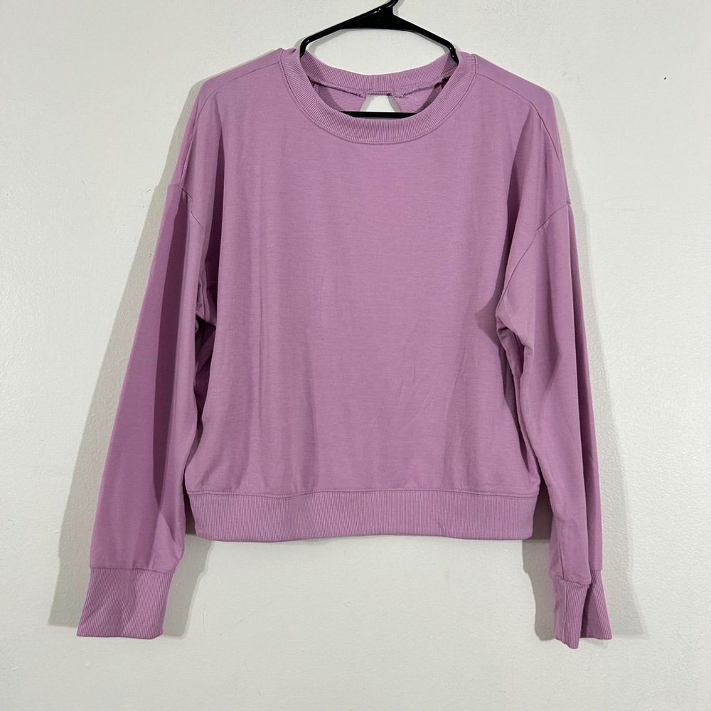 Womens Cutout Back Long Sleeve Large Lavender Purple Pullover Sweatshirt Top